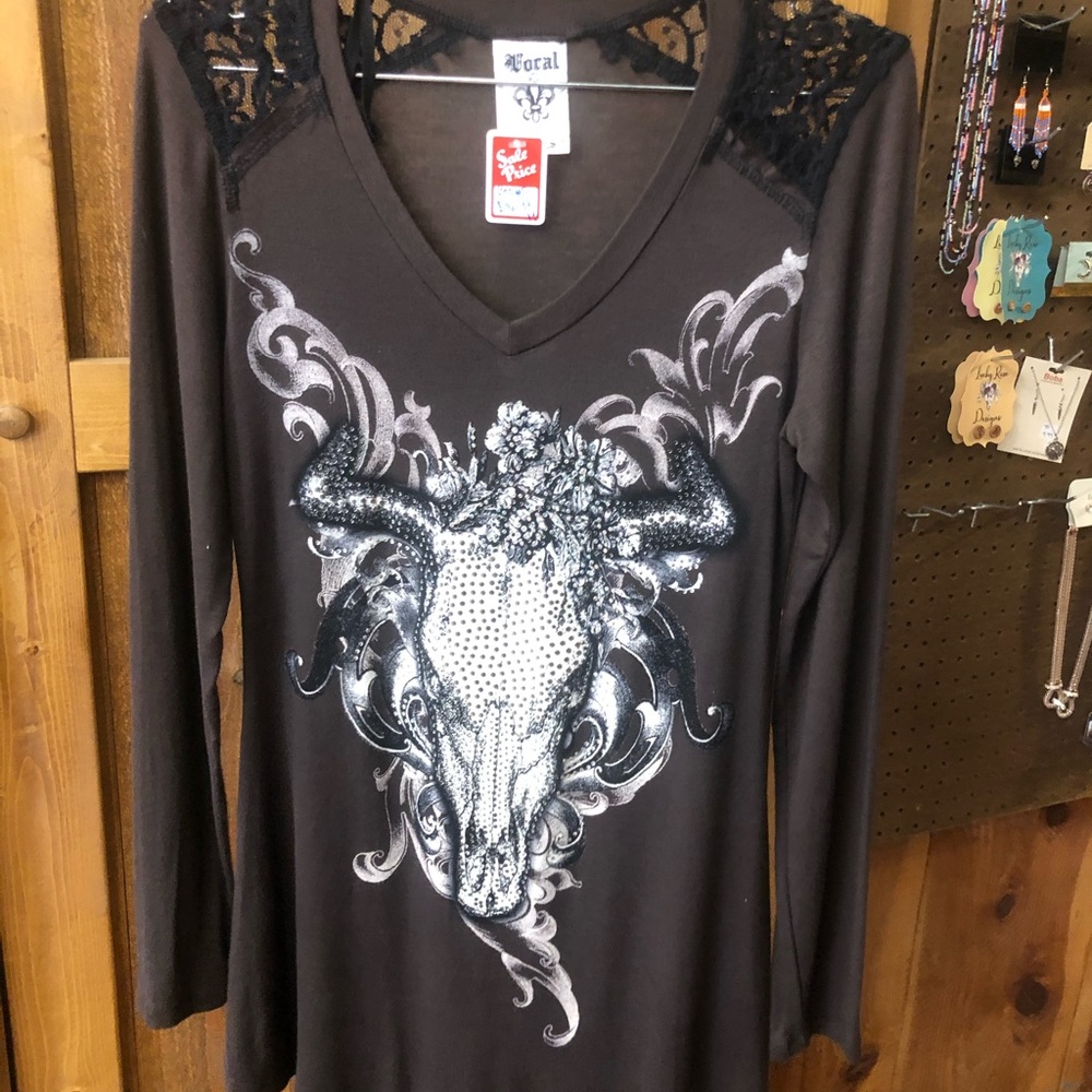 Vocal USA bling cow head with lace